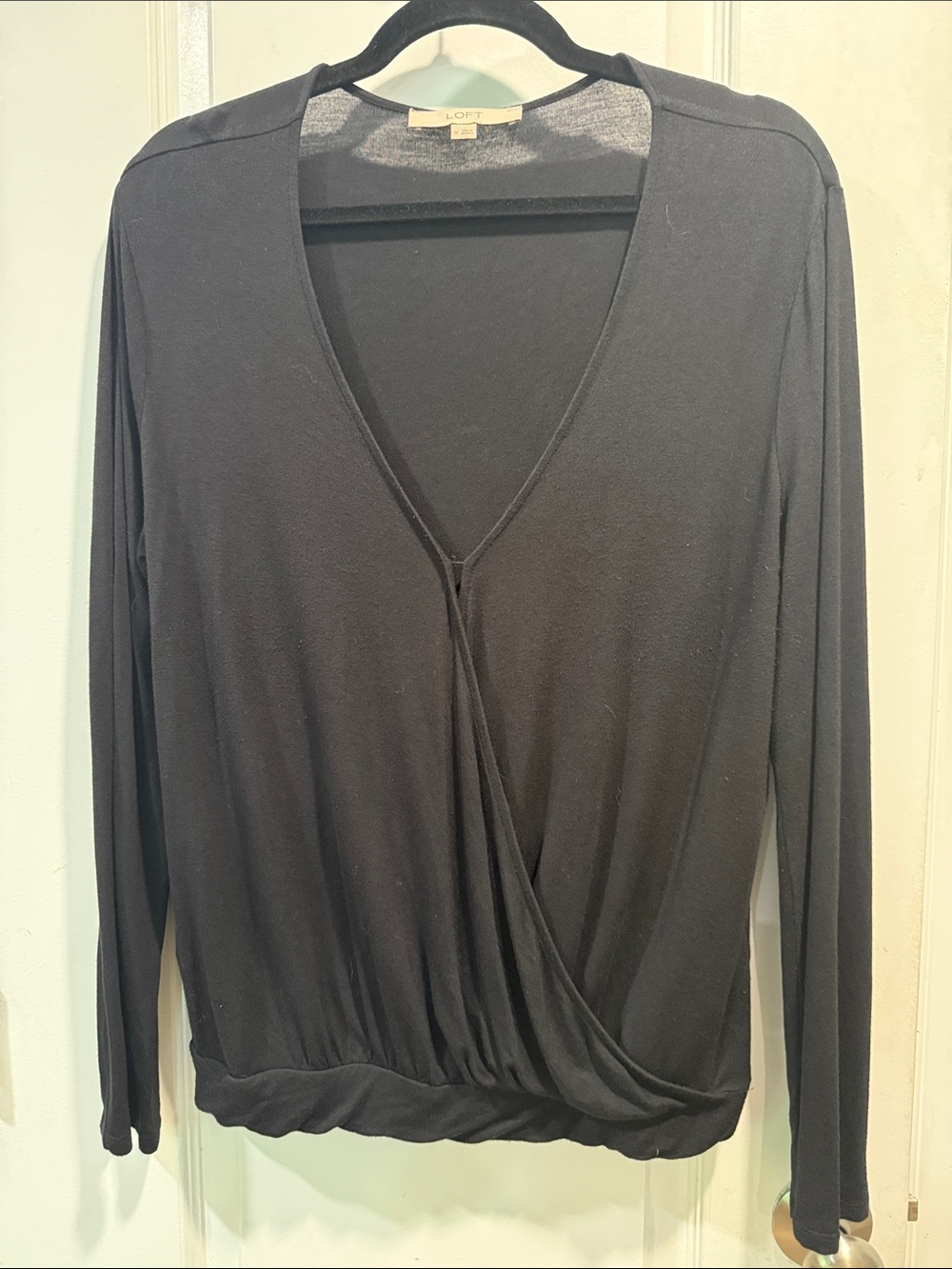 LOFT Black Long Sleeve Surplice Wrap Top